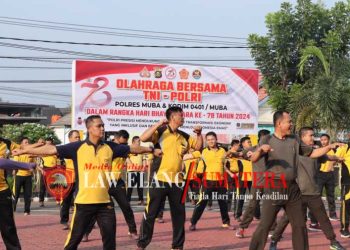 SOLIDARITAS TNI-POLRI DI MUBA OLAHRAGA BERSAMA WARNAI HARI BHAYANGKARA KE-78