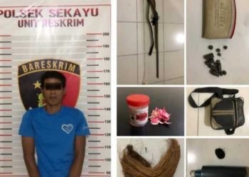 POLDA SUMSEL: POLSEK SEKAYU AMANKAN PELAKU PENYIMPAN SENJATA API ILEGAL JENIS KECEPEK