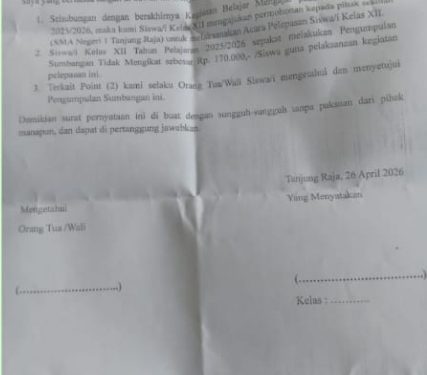 Aneh !!! Viral SMAN 1 Tanjung Raja di Duga Pungli Wali Siswa Buat Pernyataan